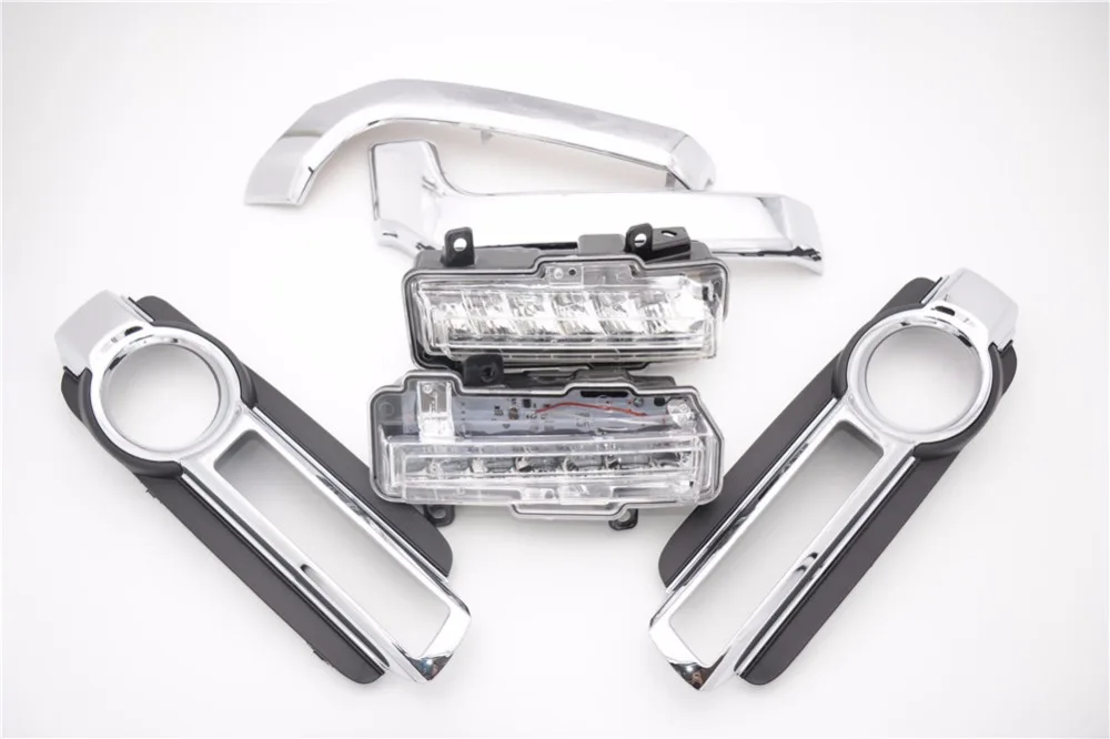 

LED Daytime Running Light Fog Lamp & Chrome Fog Light Covers Molding Trim Kits For Mitsubishi Pajero 2015-2016