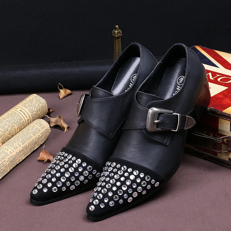 Men Pointed Toe Buckle Strap High Heel Shoes Italian Style Men Dress Shoes Party Wedding Shoes