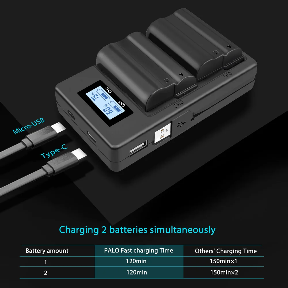 PALO EN-EL15 LCD Display Rechargeable Li-ion Battery Charger with USB Cable for Nikon 1 V1 D600 D610 D750 D800 D810 D810A ect