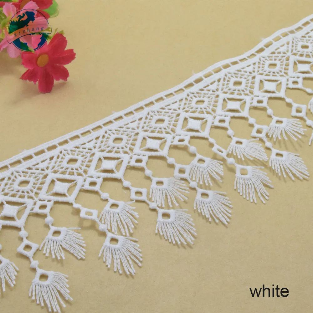 9cm Width White Polyester Embroidery French Lace Ribbon Fabric Guipure Diy Trims Warp Knitting Sewing Curtain Accessories#3746