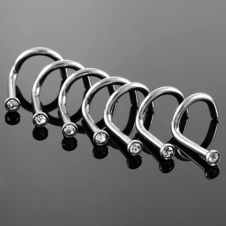 10pcs/lot Surgical Steel Crystal Gem S Shape Nose Screw Rings Piercing Nazir Nose Stud Cartilage Sexy Fashion Jewelry 18g&20g