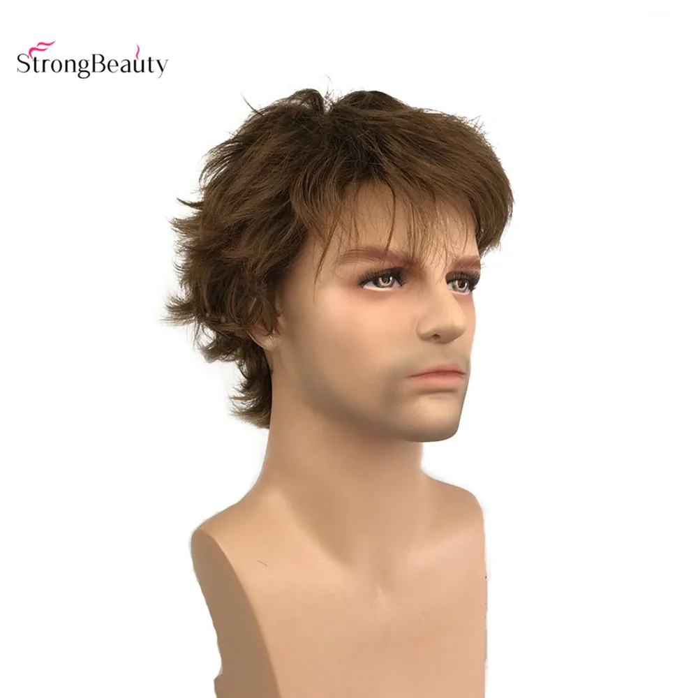 

StrongBeauty Men Wigs Natura Light Brown Short Straight Synthetic Hair wig wig