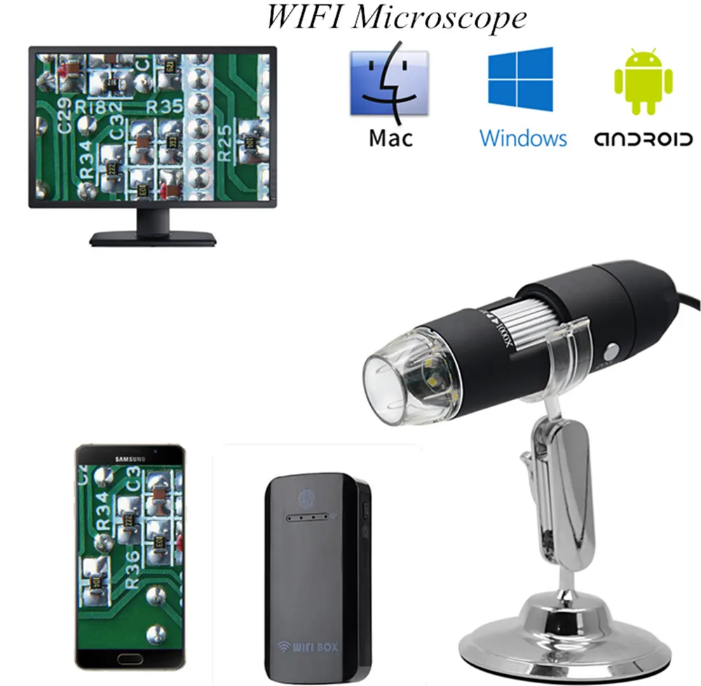 WIFI 1600X USB  Microscope For Science Inspection Educational Camera CMOS Borescope Handheld Endoscope