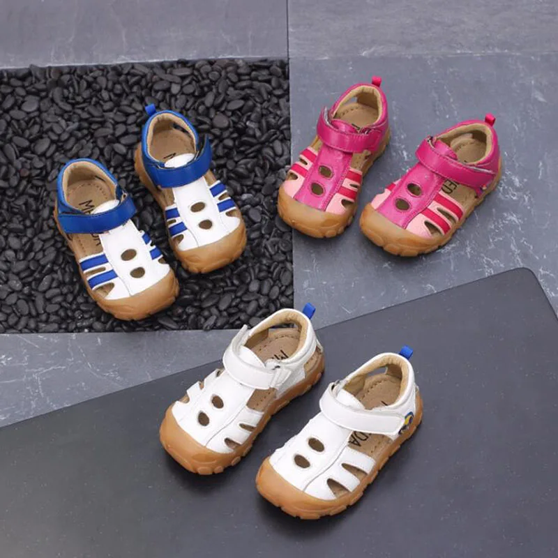 2022 summer new genuine leather children sandals boys beef tendon soft bottom sandals girls baby casual head wrapped beach shoes