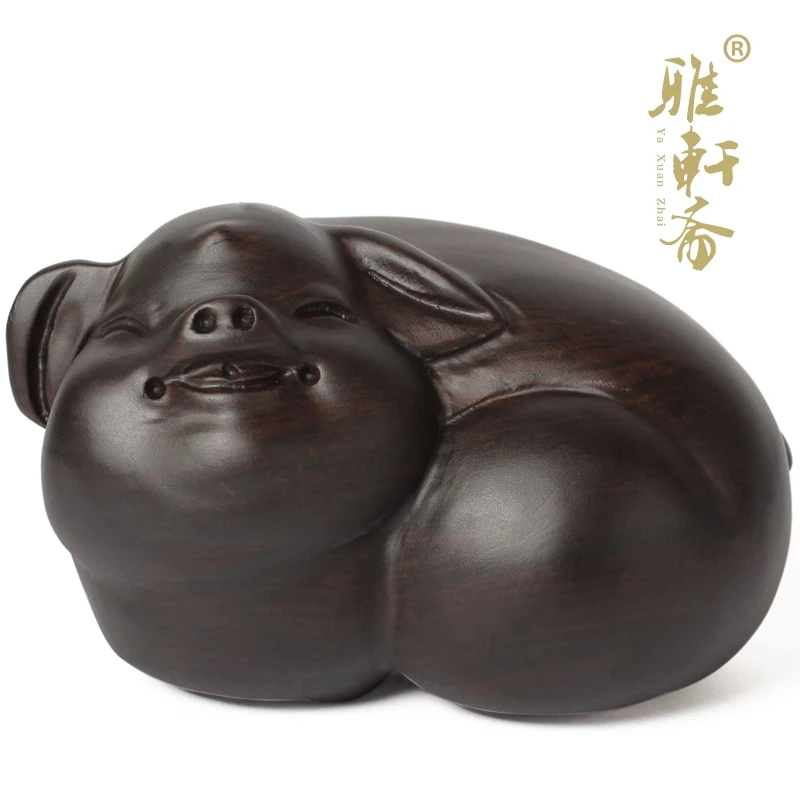 H black rosewood lucky pig  rich Ruyi antique mahogany carving handicraft ornaments small car accessories