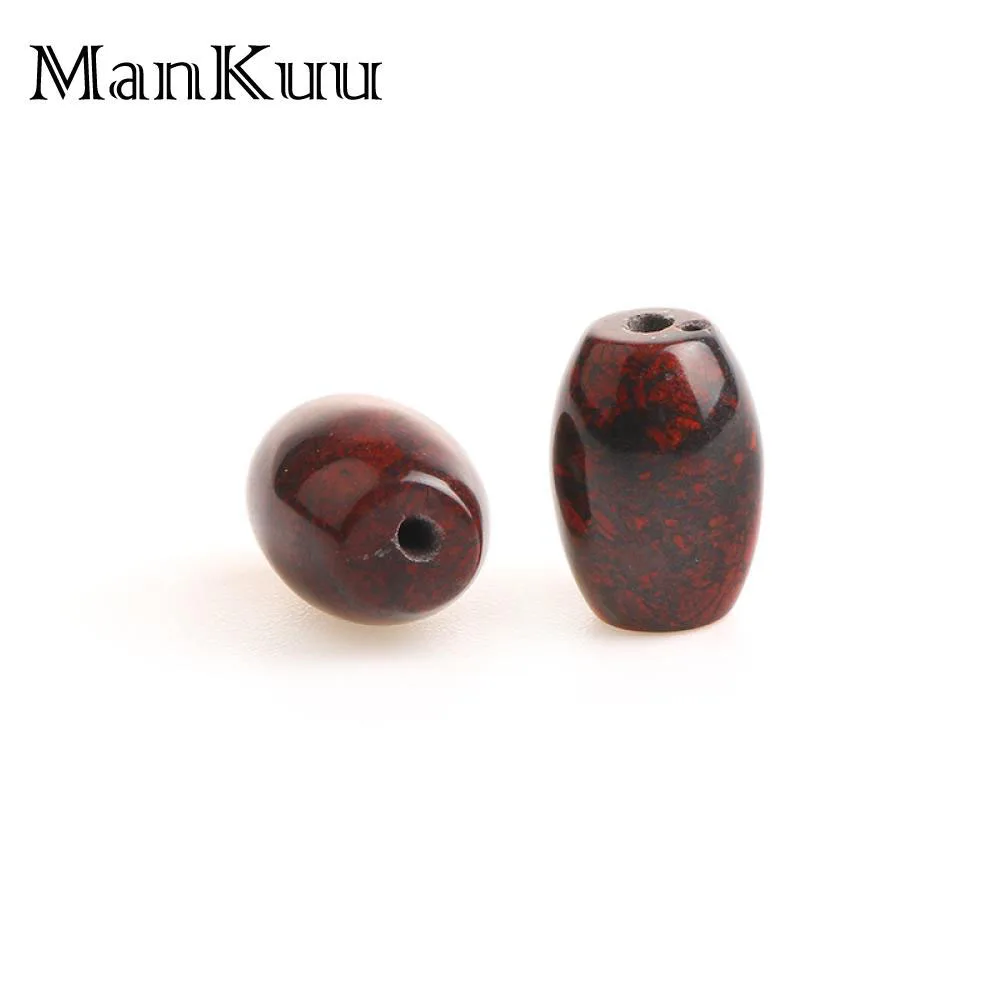 ManKuu 8*12mm Oval/Barrel Pine Black&Red Natural Stone Beads For Making 20pcs/Lot Wholesale Jewelry Bead