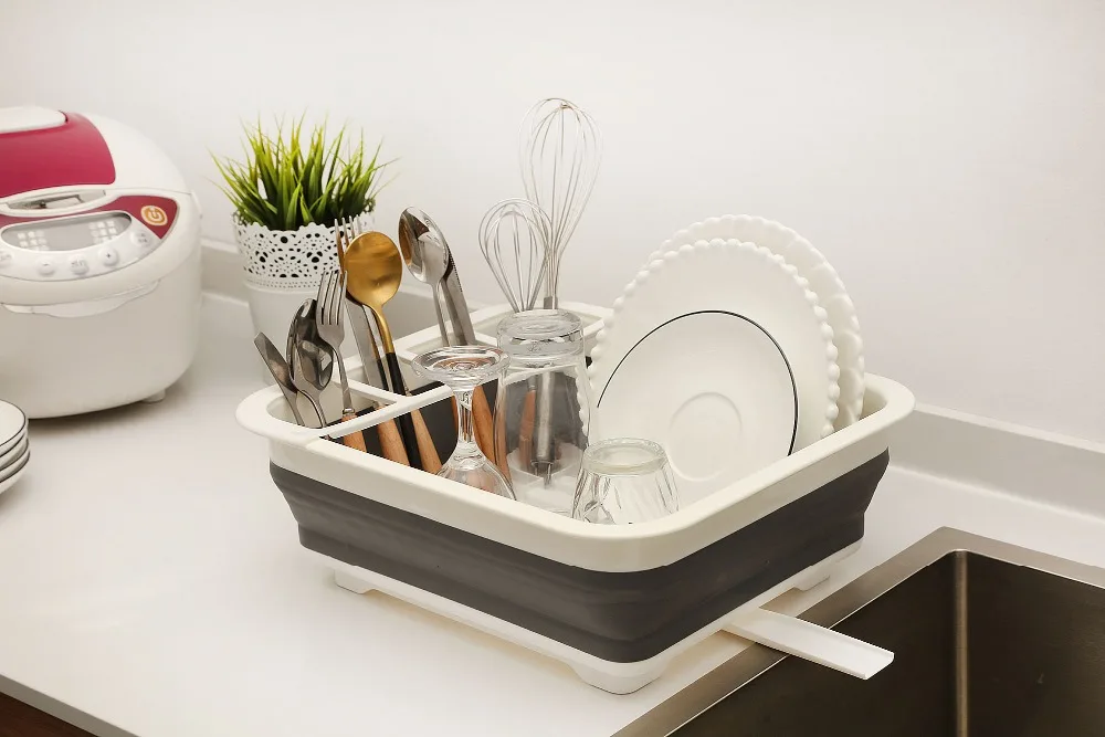 

Folding Dish Rack Home Kitchen Organizers Kitchen Storage Boxes Shelf Plate Dish Drainer Bowl Cup Spoon Z22