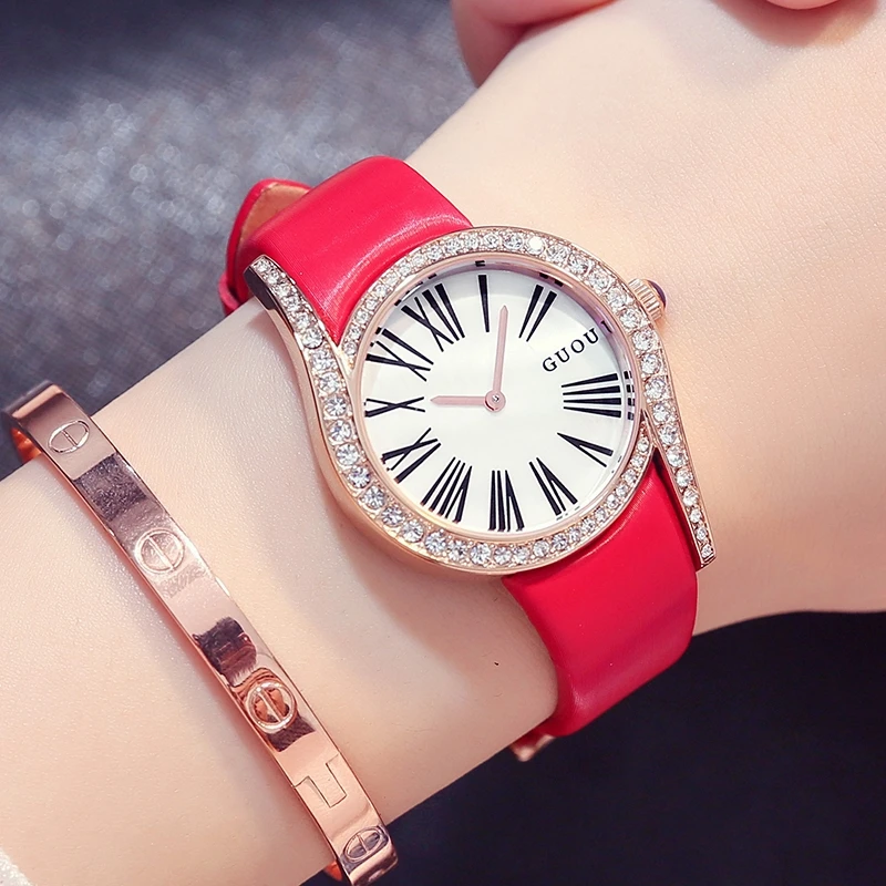 GUOU watches female fashion watch waterproof belt Korean fashion leisure table 69 unique diamond watch