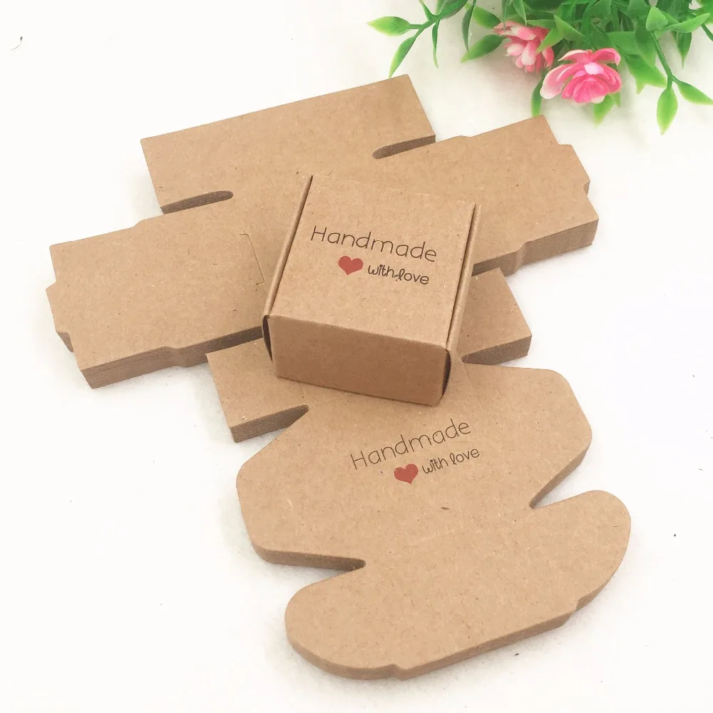 Caixa de papel kraft para embalagens 4x4x2.5cm, 50 peças: bolo, joias, presente, chocolate, festa, artesanal com amor, caixas de presente