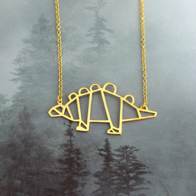 Gold Silver Personalized Stegosaurus Origami Necklace