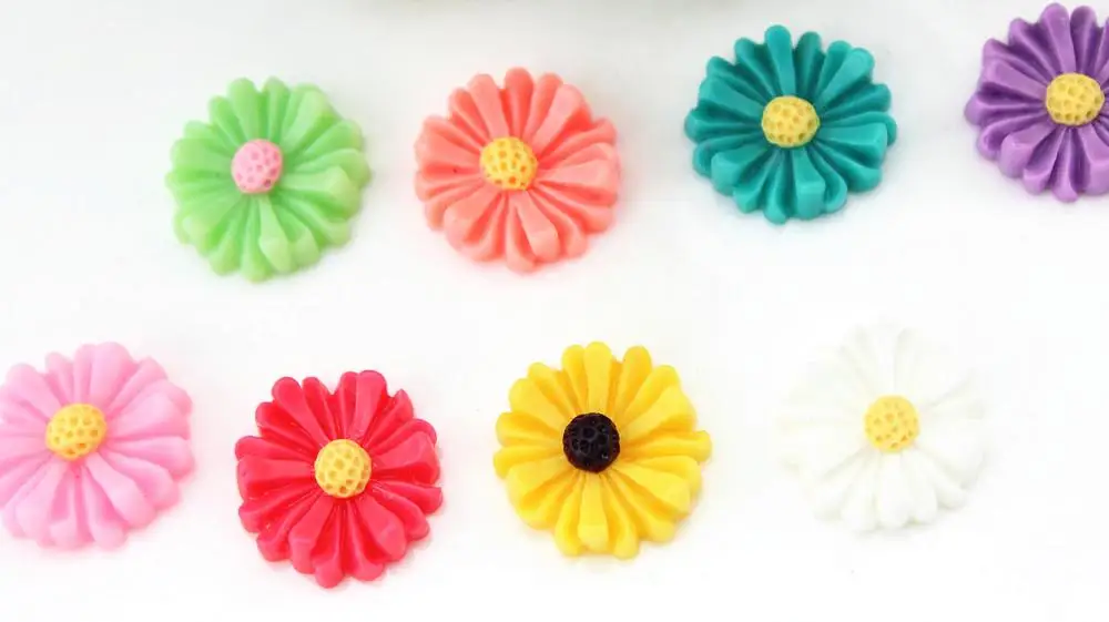 220pcs mixed color 16mm daisy sun flower cabochon resin kawaii for scrapbooking phone case hair accessories sz0274