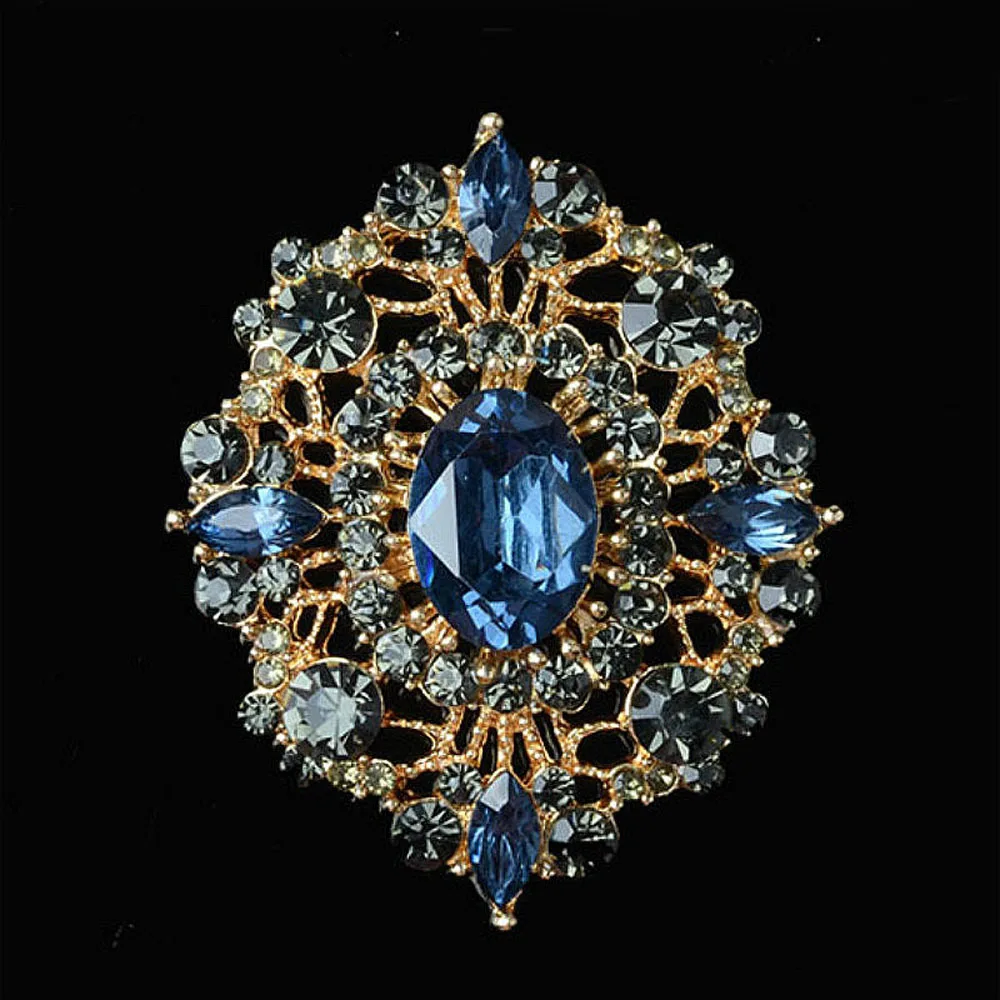 2pcs/lot Blue Rhinestones Buttons Metal Flatback DIY Decorative for Brooch Pin Dress Coat Bag Alloy Badge Wedding Accessories