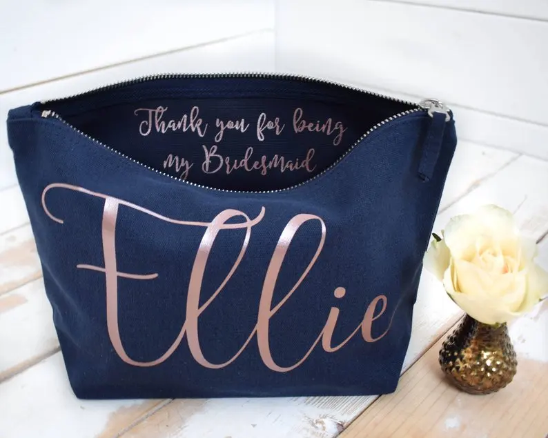 

Personalized wedding Thank you Gift - navy Bridesmaid Gift Make Up Bag - Maid of Honour Gift - Unique Gift for Bridal Party