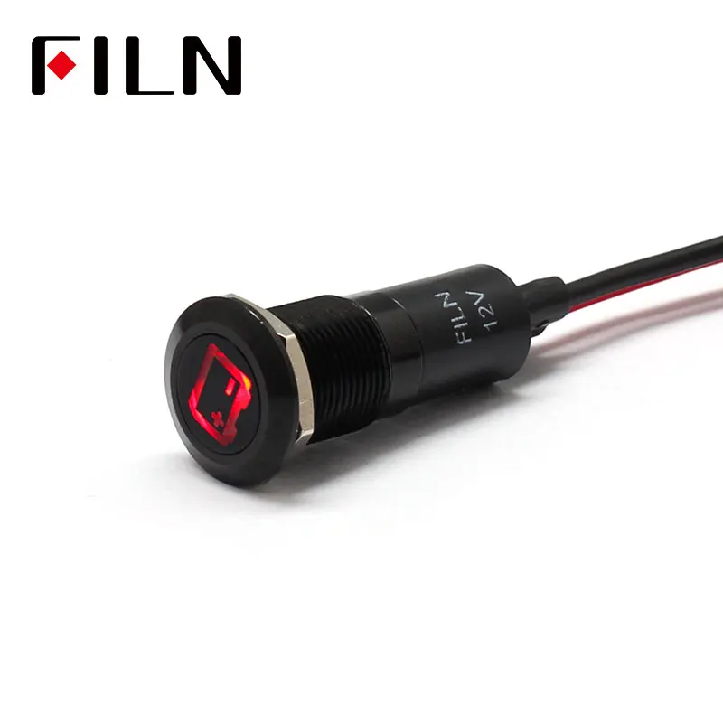 FILN 12mm Car dashboard  battery symbol led red yellow white blue green 12v led indicator light with 20cm cable