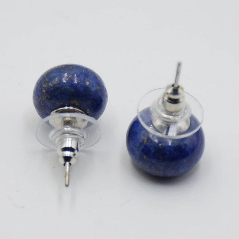 Silver Color Real Stone Healing Crystal Pink Crystal Women Earrings Bread Shape Natural Lapis Tiger Eye Stone Bead Stud Earrings