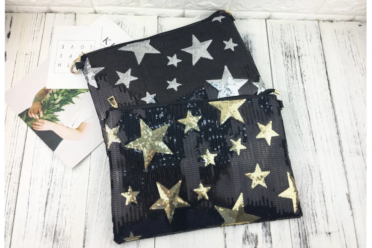 New BlingBling Fashion Sequin Star Pattern Pu Leather women's Envelope Bag Day Clutch ladies crossbody messenger bag Purse