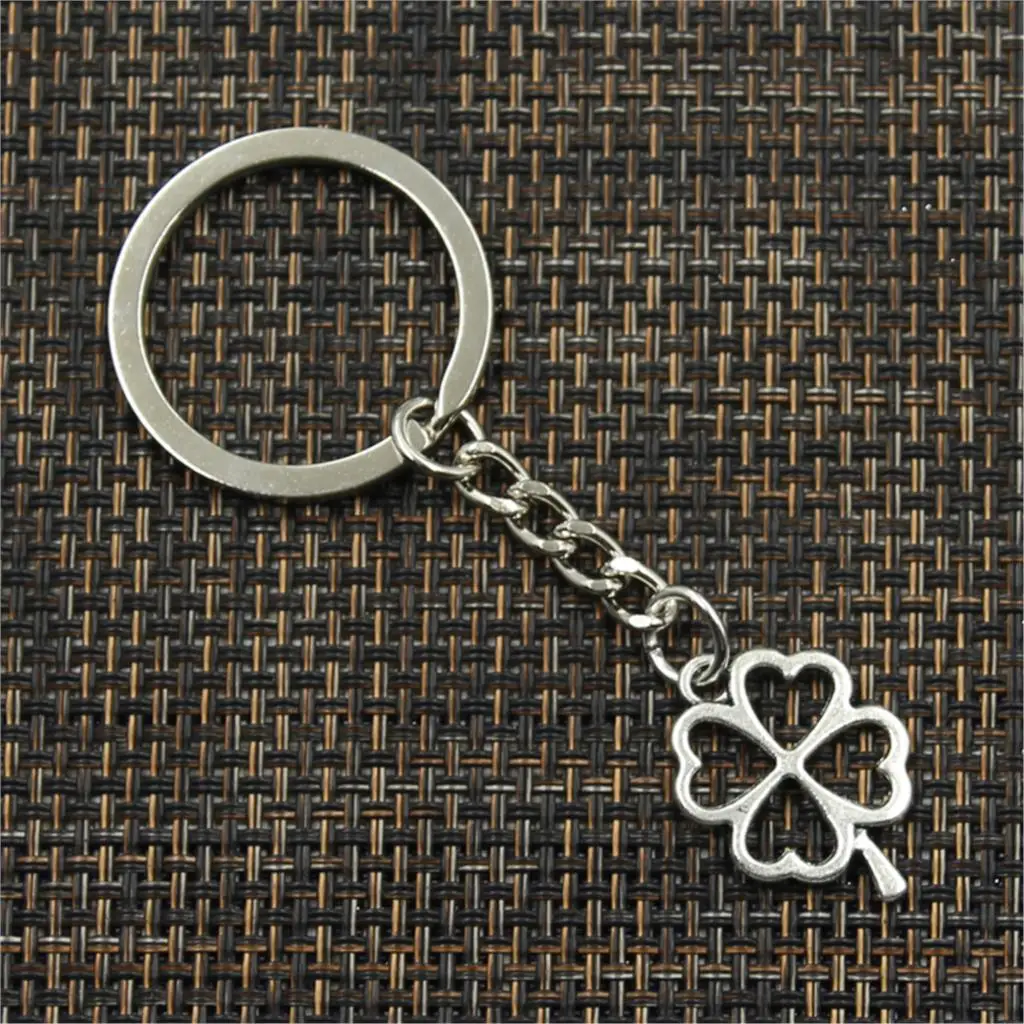 New Fashion Men 30mm Keychain DIY Metal Holder Chain Vintage Lucky Four Leaf Clover Irish 24x17mm Silver Color Pendant Gift