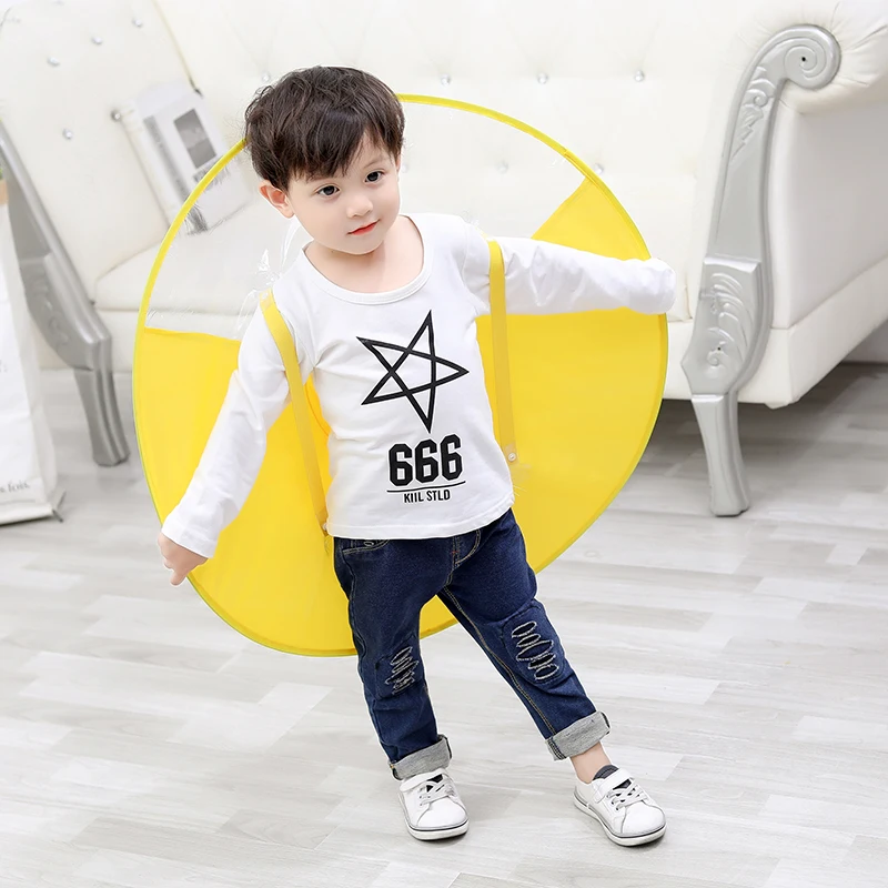 معطف واق من المطر لطيف على شكل بطة كرتونية للأطفال ، معطف مطر مقاوم للرياح ، قبعة شمسية من UFO ، توبات مجانية للأيدي السحرية للأولاد والبنات ، ملابس واقية من المطر للأطفال #4