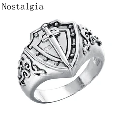 Nostalgia Punk Amulet Armor Shield Ring Knight Templar Crusade Cross Sword Ring Christian Jewelry Medieval Signet Mens Rings