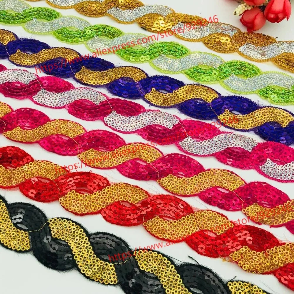 17 yards/lot 3cm twisted shape red sequins lace black gold silver purple sequins ribbon lace for dancing garments embellishment