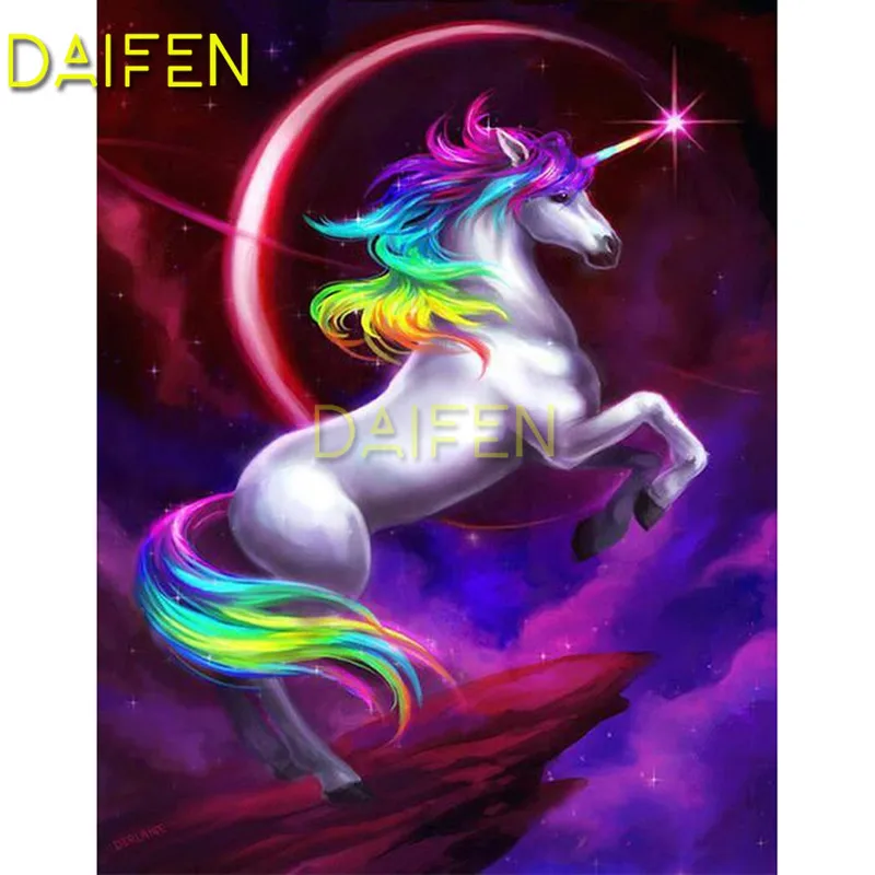 Full Round Diamond embroidery Cross stitch 5D DIY Diamond painting Full Square Diamond mosaic horse unicorn rainbow cliff