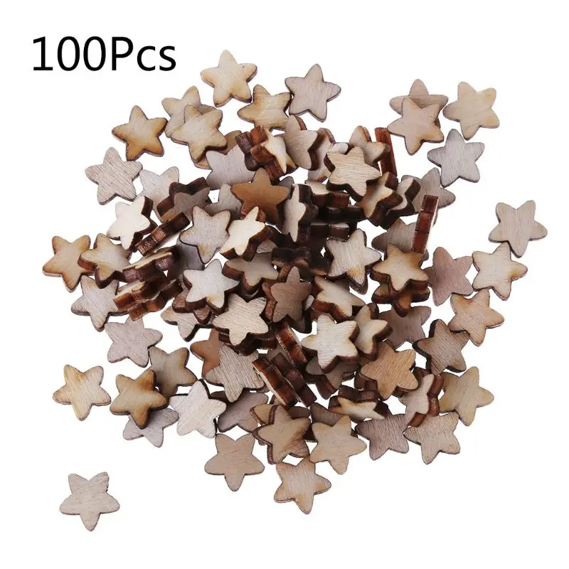 100 Pieces Star Natural Slices for Creative Wooden Ornament Hangings Photography Props Christmas Home Decorat