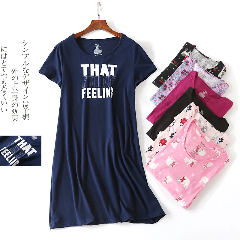 Summer High Quality 3xl Sleepshirt Women Cartoon Nightgown Soft Cotton Nightdress Female Short Sleeve O-neck Sleeping Dress