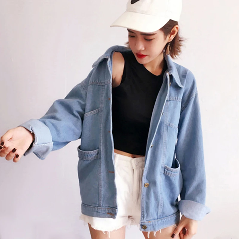 

Denim Jacket Coat 2018 spring Autumn Long sleeve Denim Jacket Women Plus Size Jeans Jacket Women 4 pockets cowboy jacket QH1183