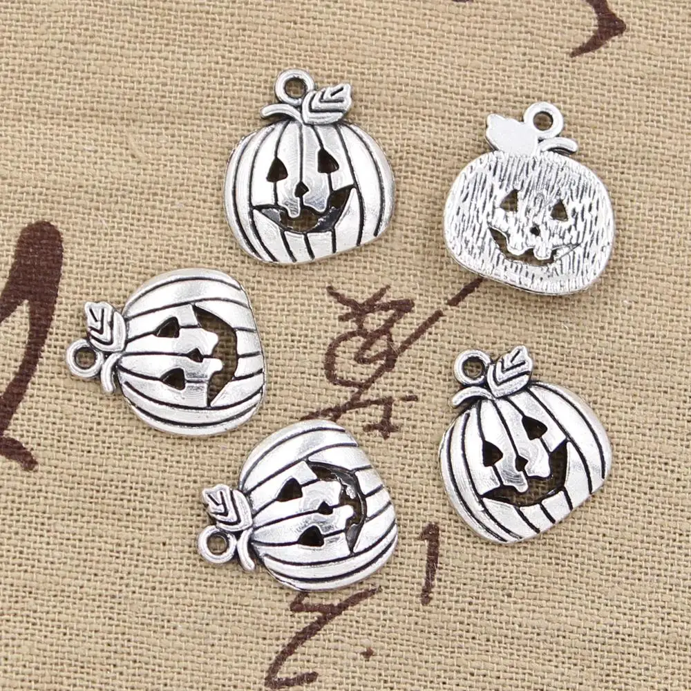 

20pcs Charms Pumpkin Jack Lantern Halloween 18x15mm Antique Bronze Silver Color Pendants Making DIY Handmade Tibetan Jewelry