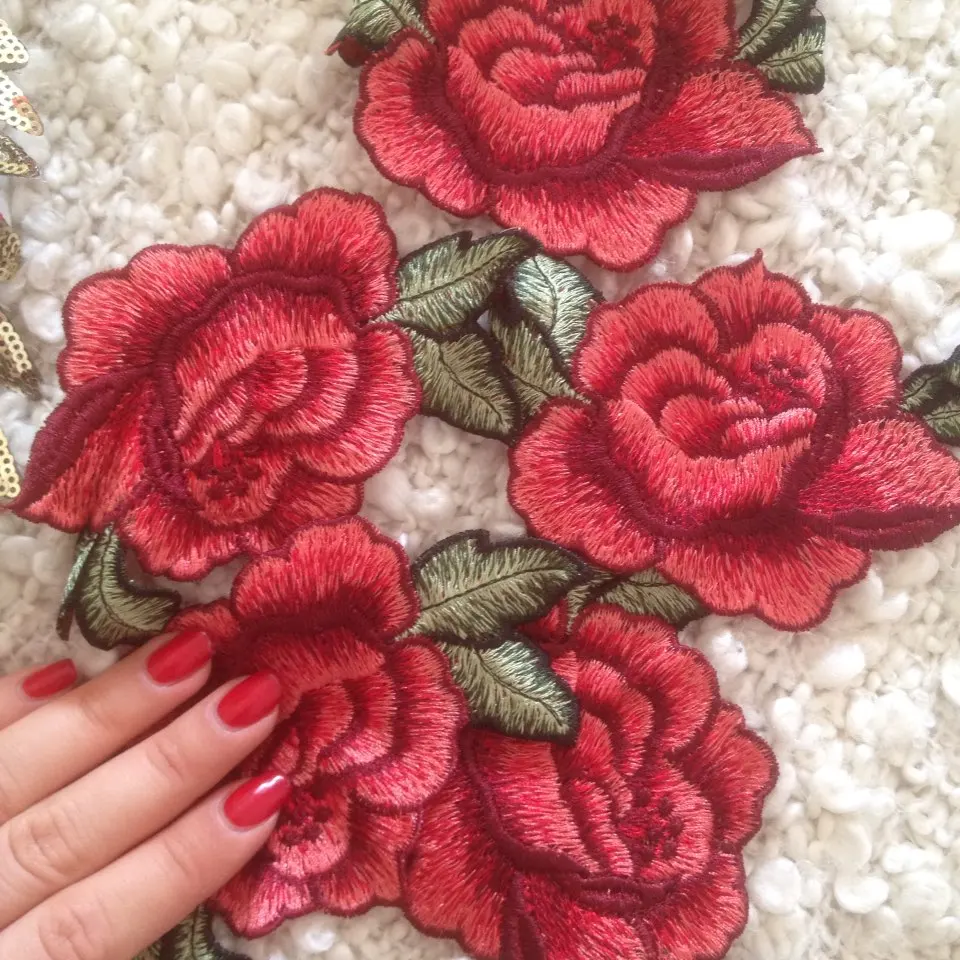 Rose Flower Floral Collar Sew on Patch Cute Applique Badge Embroidered Fabric Sticker Clothes Bust Dress DIY Ornament