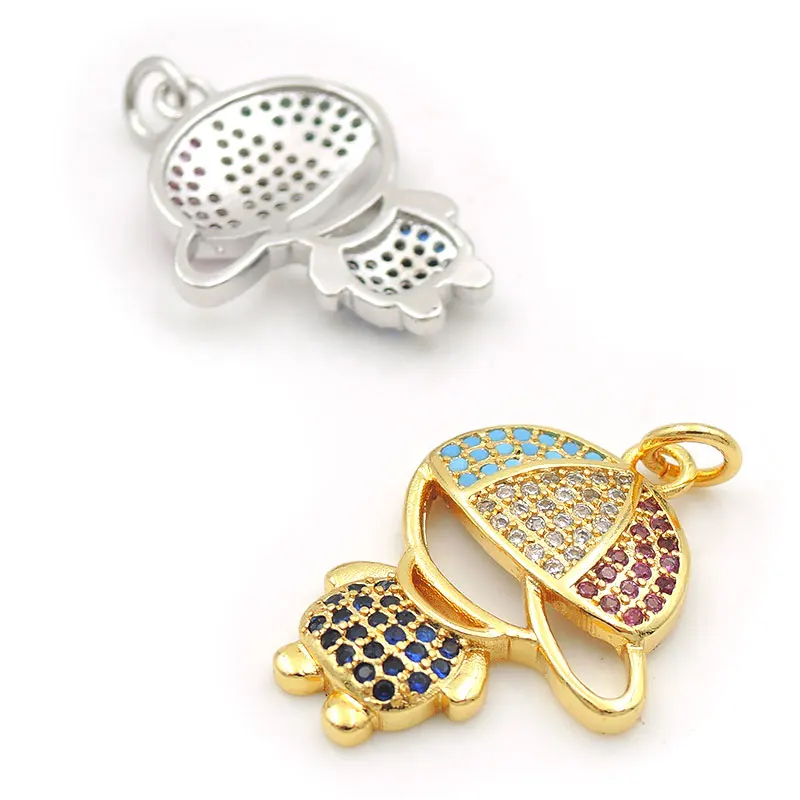 22*17*3mm Micro Pave Kallaite&Clear&Fuchsin&Blue CZ Boy Charm Fit For Men And Women Making Necklaces Jewelry