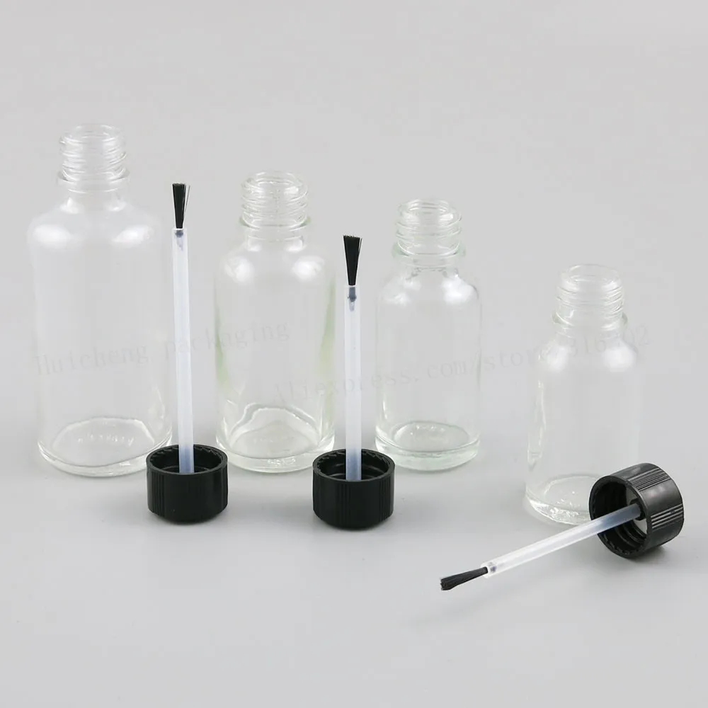 

12 x 5ML 10ML 15ML 30ML Transparent Refillable Glass Essential Bottle With Brush Cap Nail Polish Bottle Glass Nail Bottle