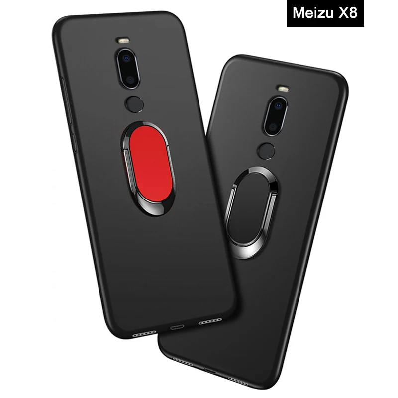 

Meizu X8 4GB 64GB Case Luxury Soft Black Silicone Magnetic Car Holder Ring Cover for Meizu X8 6GB 128GB