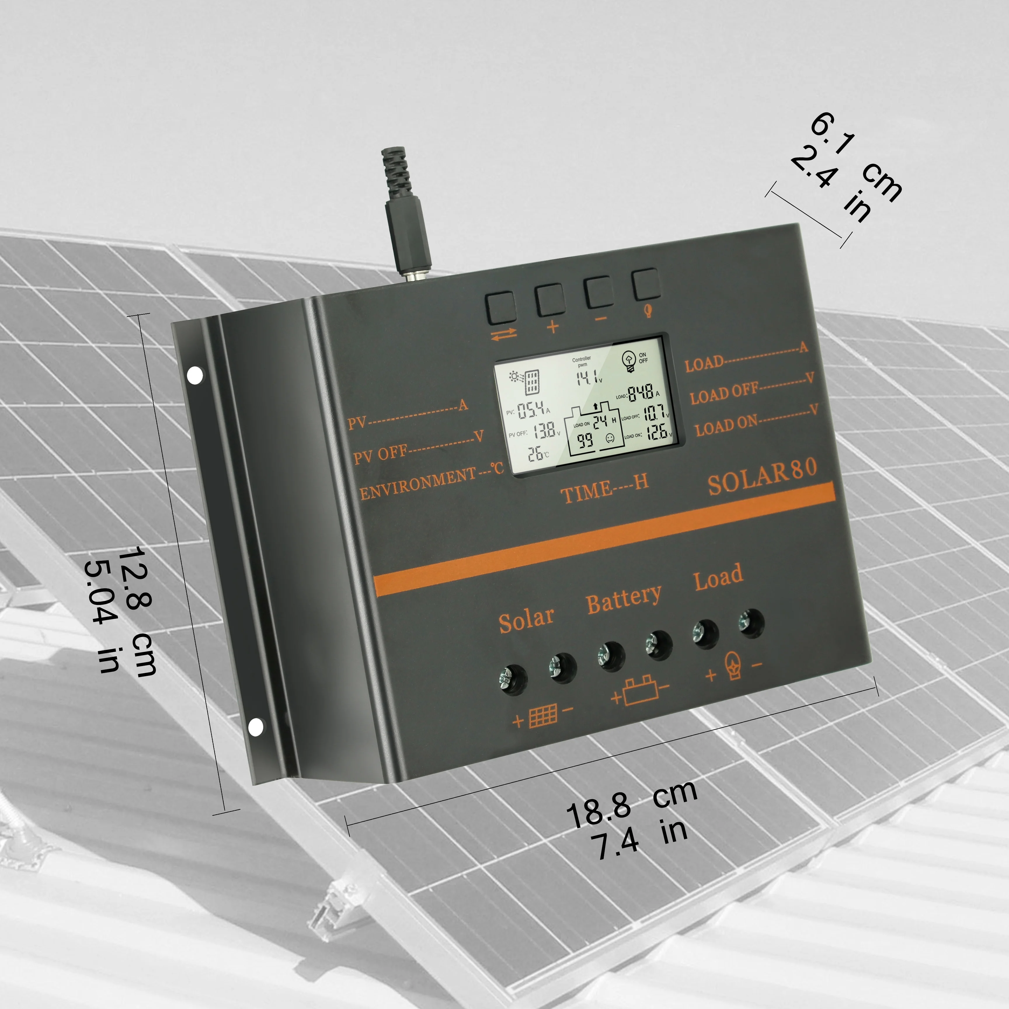 Imagem -03 - Controlador de Carga do Painel Solar Auto Lcd Usb Carregador de Bateria Solar Alta Eficiência Regulador 60solar80 Pwm 12v 24v 80a 60a