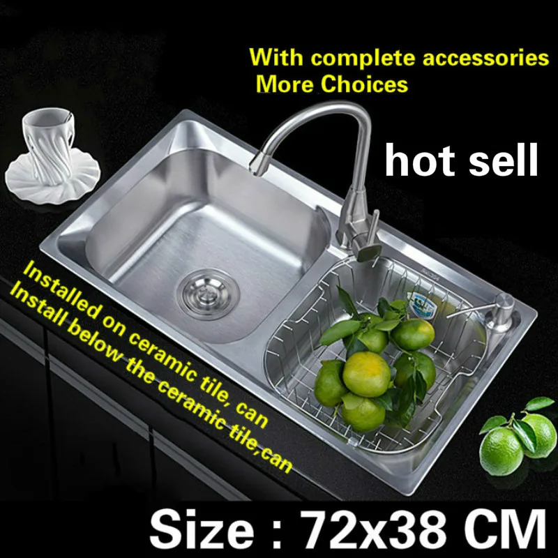 

Free shipping double groove thickening food-grade 304 stainless steel standard kitchen sink 72x38 CM