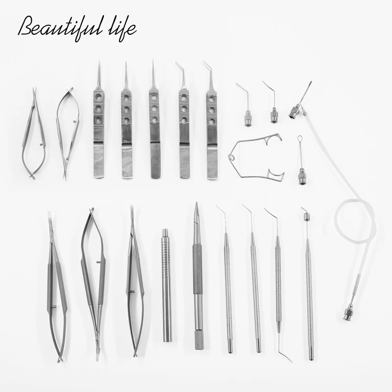 Ophthalmic Set Titanium Alloy Eye Instrument Eye Micro Tweezers Scissors Needle Holder Set Surgical Tools 21pcs