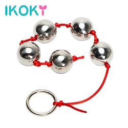 IKOKY 2.5cm Big Balls Butt Vaginal Plug Stainless Steel Five Metal Anal Balls Adult Sex Toys for Woman Handheld Ring Anal Bead