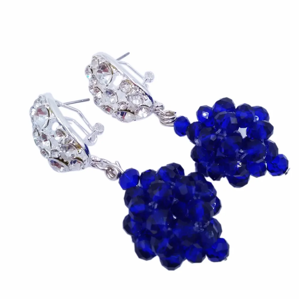 Amazing! Royal Blue Transparent Crystal Beaded Nigerian Wedding African Beads Jewelry Set for Women Girls 5L-ZJ009