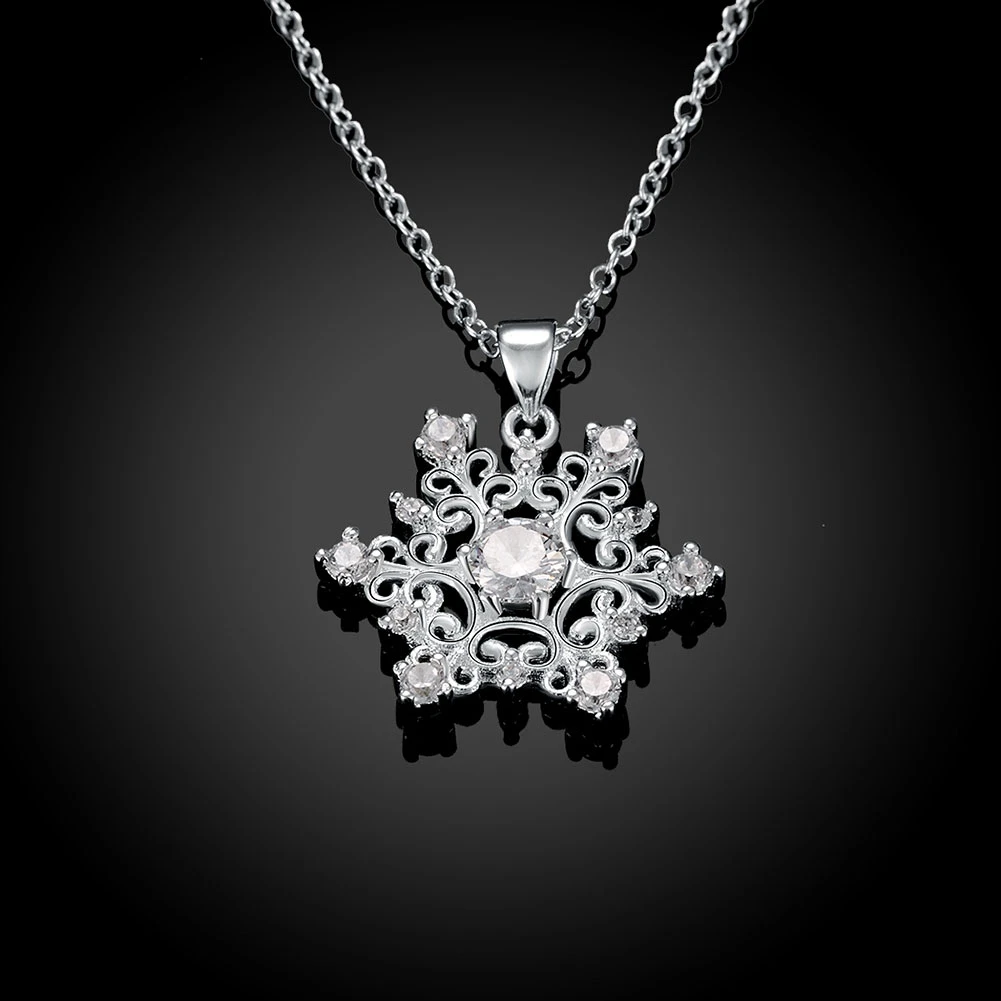 New Winter Sale Personality White Snow Pendant Necklace Nice  Stering Silver With Shiny AAA Zircon Stone Woman Jewelry