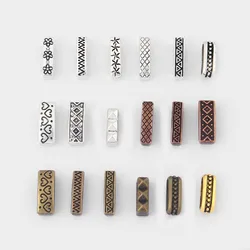 20Pcs Tibetan Silver Gold Textured Flat Spacer Beads For DIY 11mm Flat Leather Cord Bracelet Necklace Jewelry Making Supplies