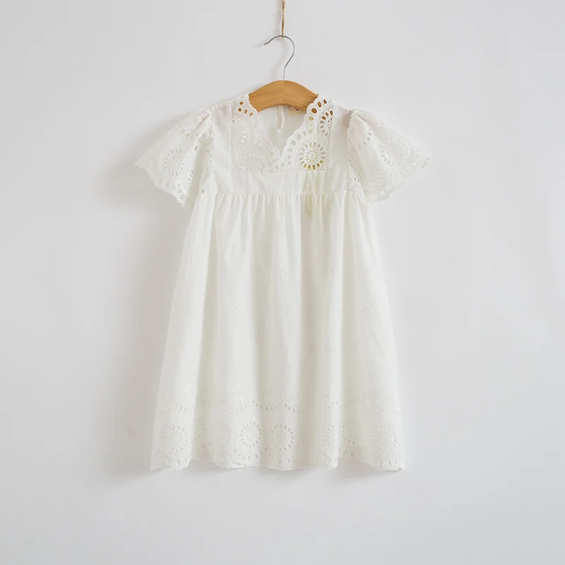 2020 New Summer Girls Cotton Lace Embroidered Dress Kids Clothes White Lace Princess Dress Cute Mini Dress for Age 3 4 6 8 10