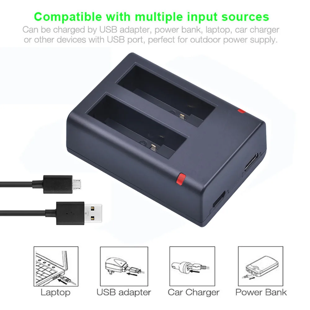 2x 2620mAh ASBBA-001 ASBBA 001 Battery and Dual USB Charger for Gopro Fusion 360-Degree Action Camera Batteries