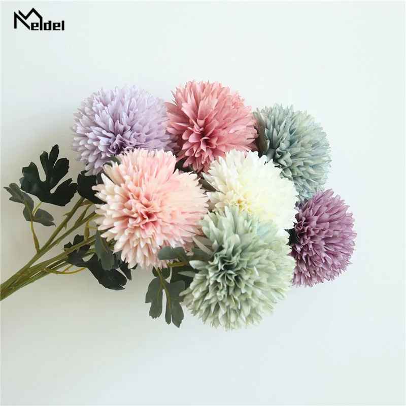 Meldel buquê de flores artificiais de casamento, pompom, flor de seda, branca, rosa, bola de flores, decoração para casa, buquê pompom