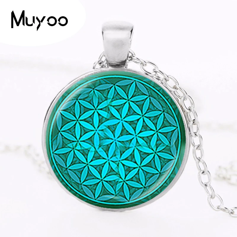 Flower of Life Necklace Om Chakra Flower Pendant Mandala Jewelry Sacred Geometry Necklace Cabochon Time Gem Spiritual HZ1