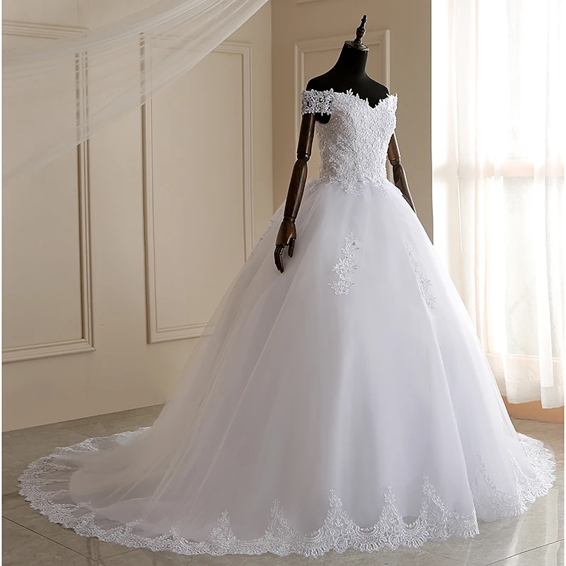 Vestido De novia De encaje con cuentas, elegante, largo, con cola, bola, 2021