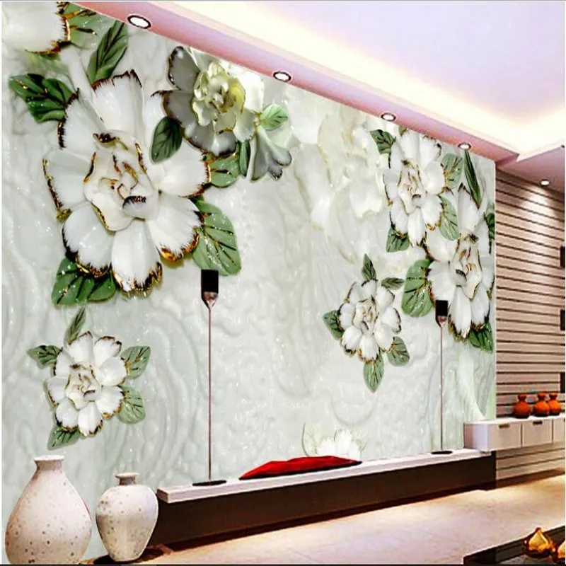 

wellyu Custom large - scale murals color carving magnolia living room television background wall art glass fabric wallpaper