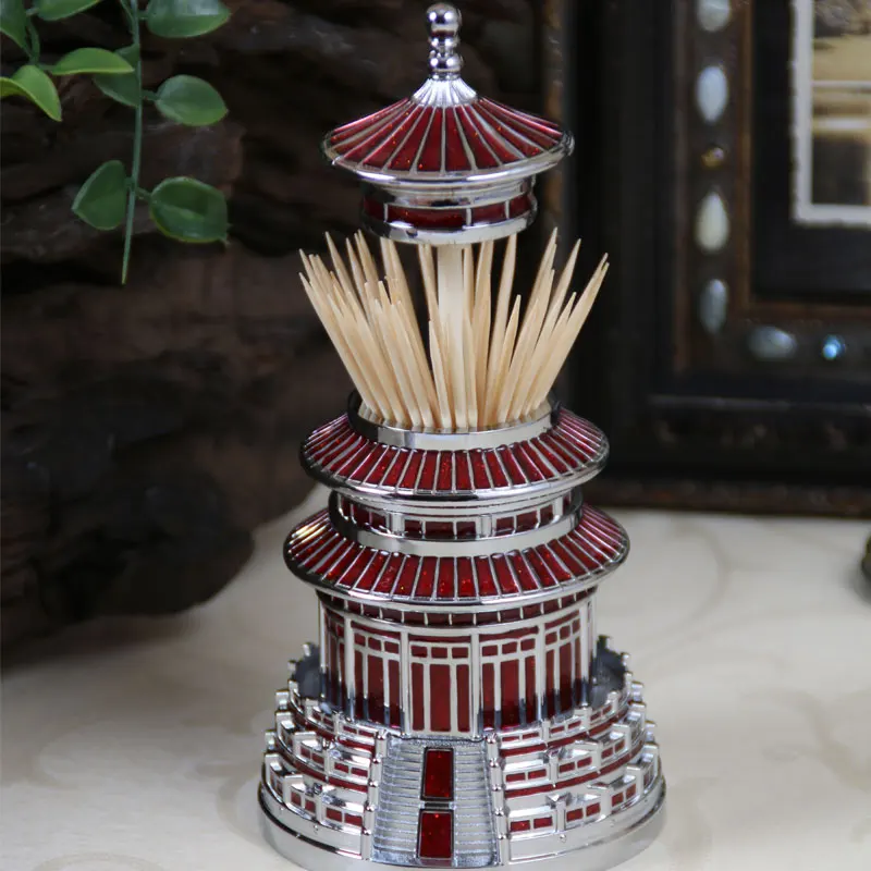 creative architecture style metal toothpick holder automatic toothpick holder metal toothpick dispenser for table salle manger