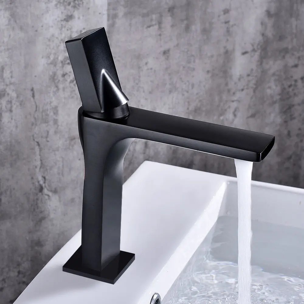 DHL Fedex ship Modern Bathroom Chrome /Nickel /Black Single Handle Wash Basin Deck Mounted Basin Faucet mixer tap square