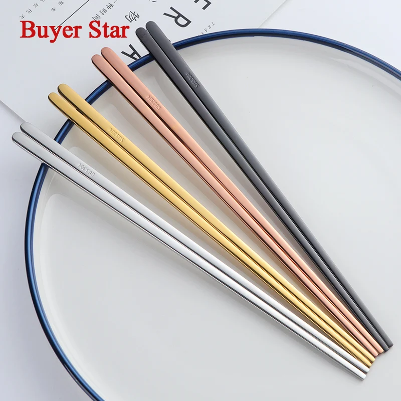 

Wholesale 4Pairs Metal Gold Chopsticks set Korean style Stainless Steel flatware Chopsticks tableware Kitchen food serving tools