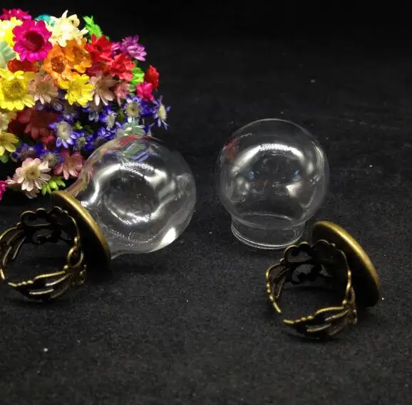 3pcs 30*20mm glass globe adjusted ring flower tray glass global ring glass vial diy rings glass cover dome jars ring findings